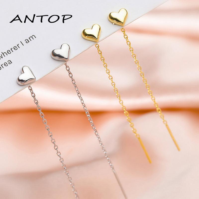 Anting Tusuk Gantung Bahan Silver Desain Hati Gaya Trendy Untuk Wanita