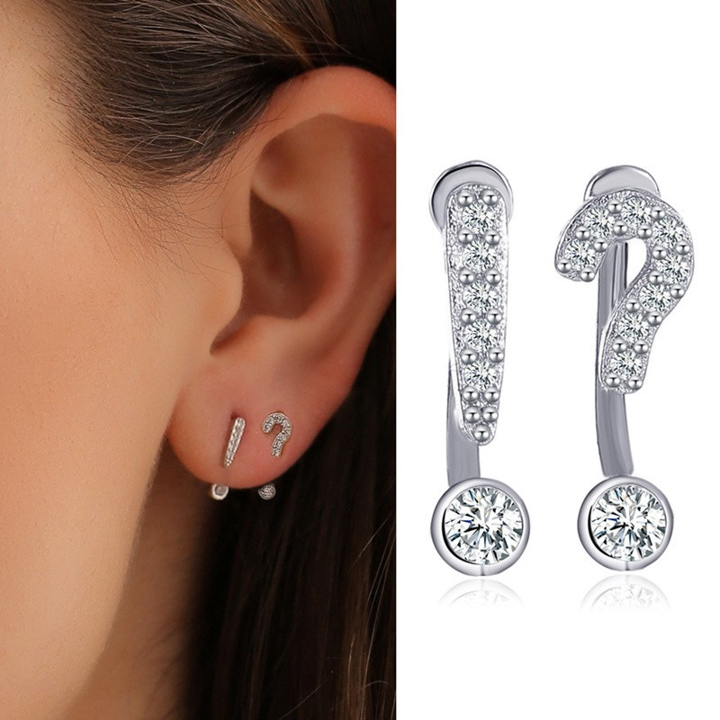 Mark Exclamation Mark Punctuation S925 Sterling Silver Earrings (1PC Exclamation Mark+1PC Question Mark)