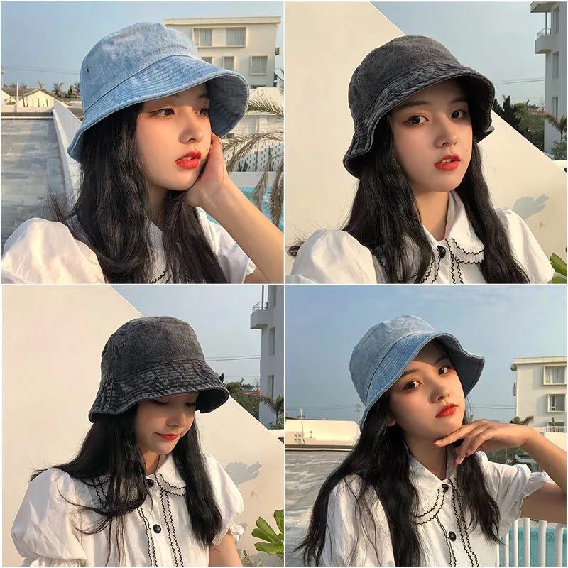 Bucket Hat Unisex Fashion Outdoor Katun Retro Korea Koboi Topi Ember untuk Wanita Kasual Pasangan Visor Hat