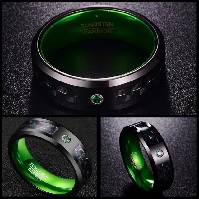 Cincin Pria Tungsten Carbide Original Green Zirconia Carbon Ceramic Fiber High Quality Premium