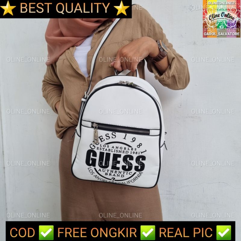 Backpack LA los angeles gs black white tas punggung ransel wanita kekinian medium size kuliah roomy