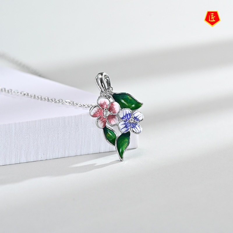 [Ready Stock]Flower Enamel Earrings Ring Set Elegant Necklace