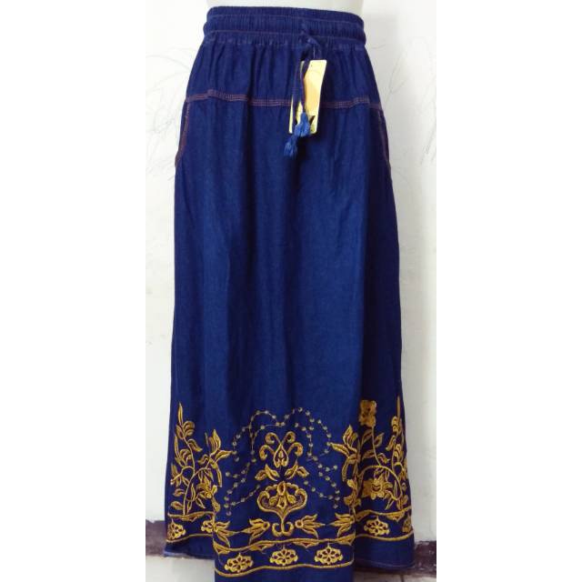 Rok jeans bordir pinggang full karet