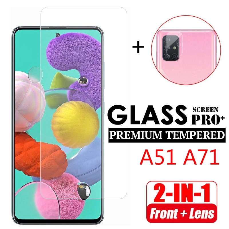 2in1 Film Pelindung Layar Tempered Glass+Lensa Kamera Untuk Samsung Galaxy A51 A71