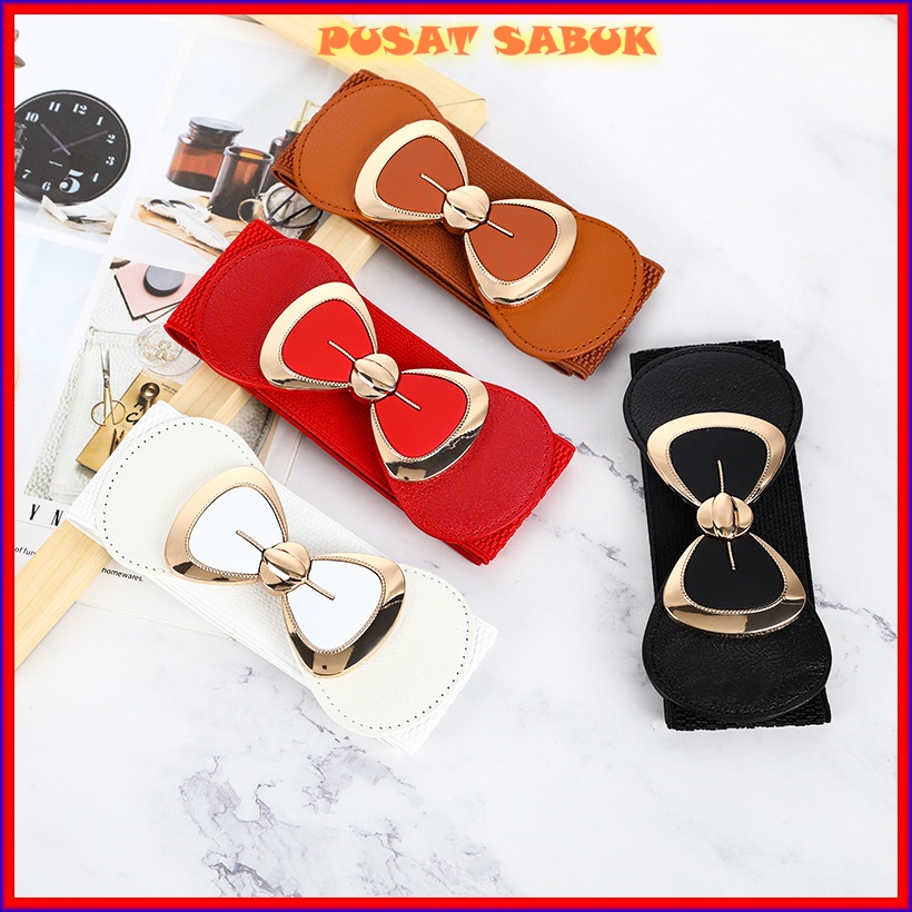 Belt Sabuk Lebar Wanita Obi Karet Ikat Pinggang Fashion Gesper Cewek Korea Oby Baru Impor Besar Jumbo Women Big Kekinian Pesta Cantik Waist Obe Melar Elastis Hitam Coklat Aksesoris Pernikahan Per Gold Model Kupu Pita Kecil