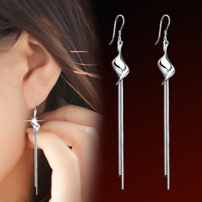 Anting Perak 925 Wanita Berputar Garis Perhiasan Fashion