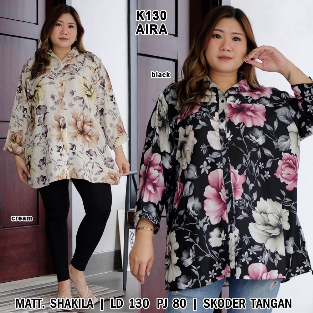 BIGCLO - (COD) LD 130cm Kemeja Wanita Corak Jumbo K130 Baju Atasan Big Size Bahan Katun Oversize