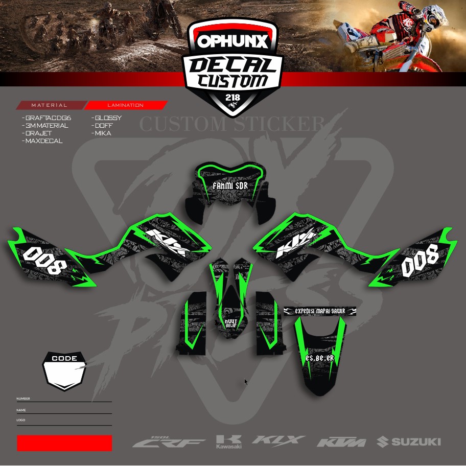 Stiker Decal Kawasaki Untuk KLX 150 BF KLX GORDON KLX DTRACKER KLX (6)