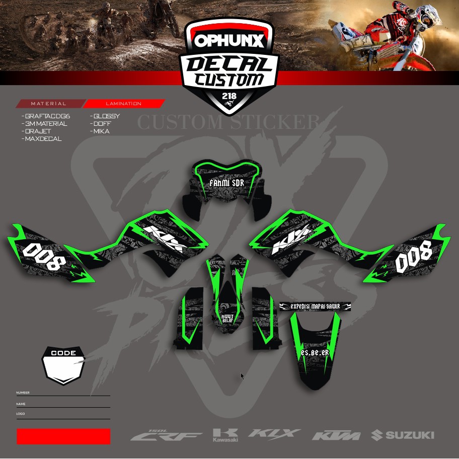 Stiker Decal Kawasaki Untuk KLX 150 BF KLX GORDON KLX DTRACKER KLX (6)