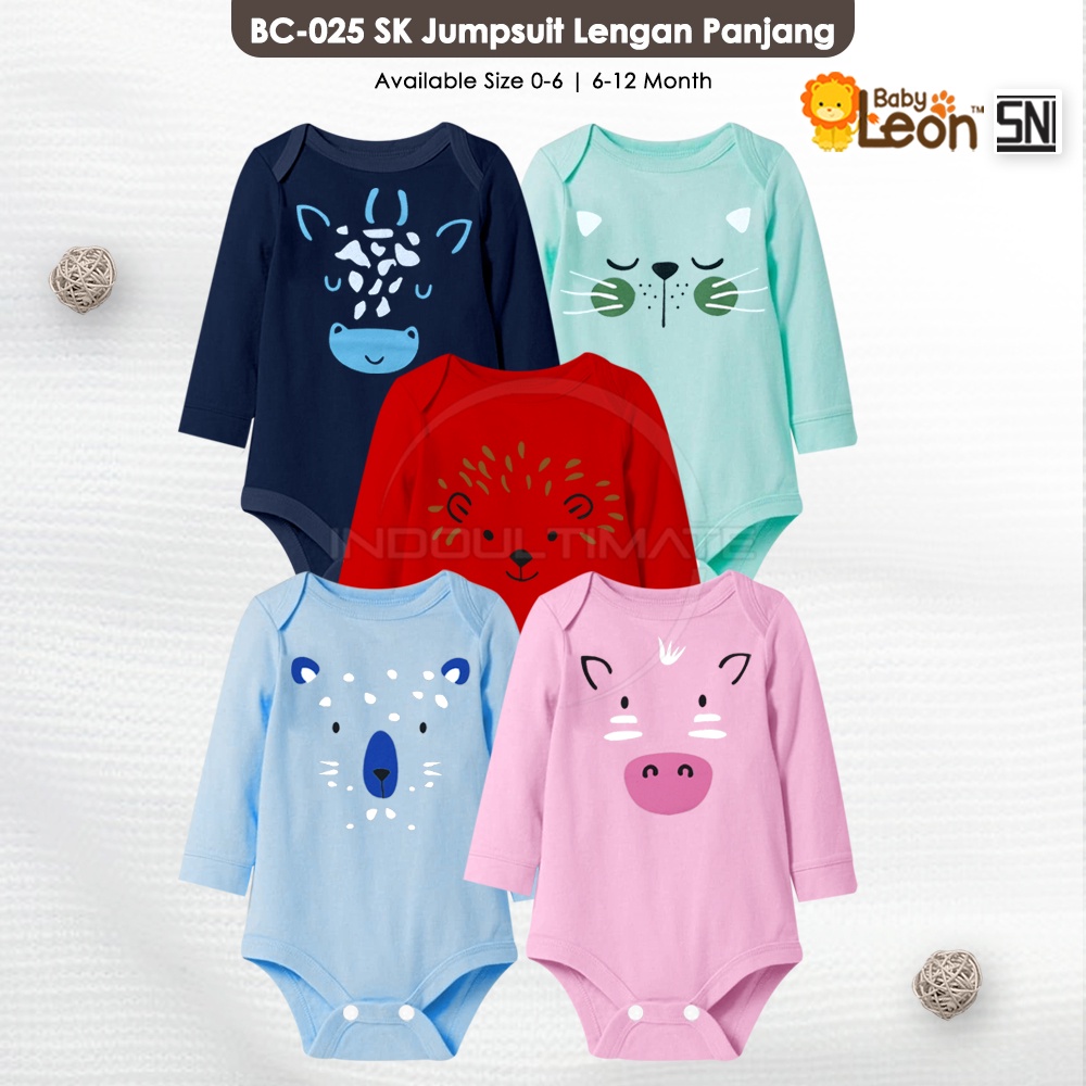 1 Pcs Jumpsuit Bayi BABY LEON Jumper Bayi BC-025SK Baby Leon Seri Animal Face Laki Laki Perempuan Lengan Panjang COTTON Jumpsuit Anak Balita Baby BodySuit Baju Bayi baru Lahir Perlengkapan Bayi Baru Lahir