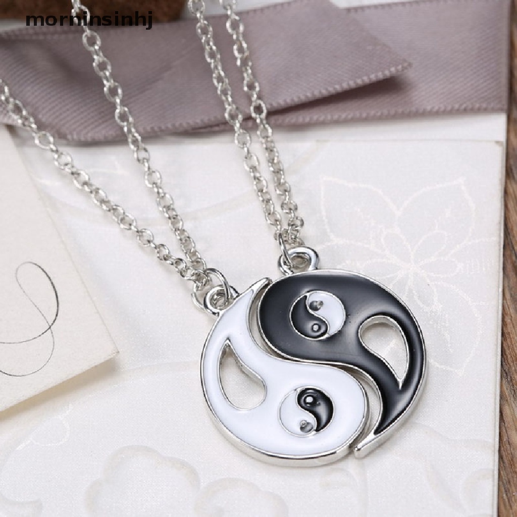 Mornin 2pcs Kalung Rantai Liontin Yin Yang Hitam Putih Untuk Pasanganpriawanita