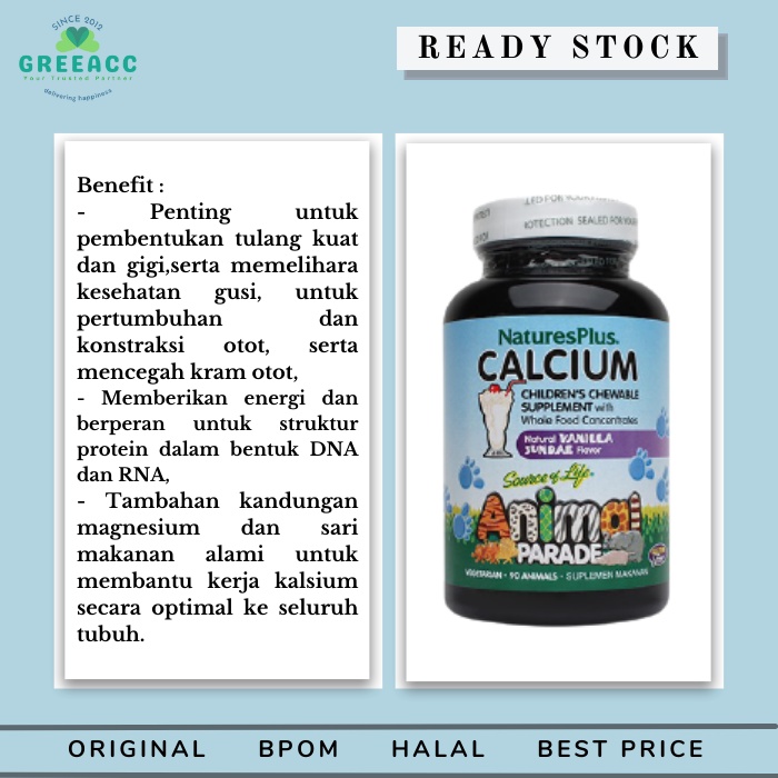Nature's Natures Nature Plus Calcium Animal Parade 90 tab BPOM SOL Source of Life