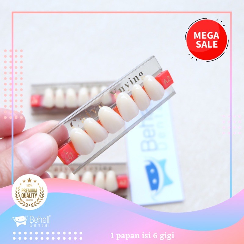 GIGI PALSU / TIRUAN CAIYU YUYING PERPAPAN ISI 6 PILIH ATAS / BAWAH - DENTAL - BELUM MASUK LEM