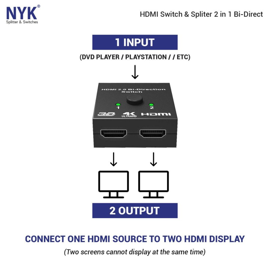 NYK HDMI Switch &amp; Splitter 2 in 1 Bi-Direct