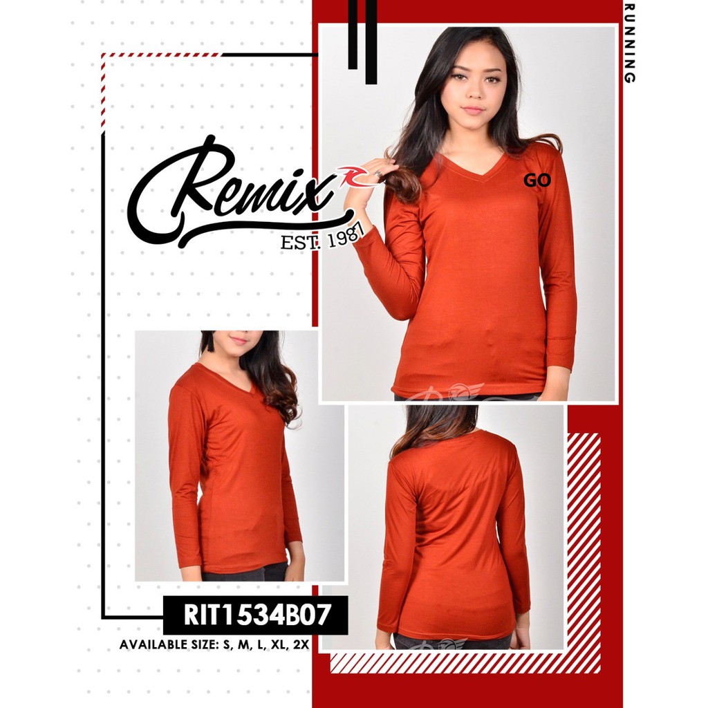 gof REMIX By (CARDINAL)   KAOS OBLONG Wanita T-Shirt Lengan Panjang Kerah V-Neck