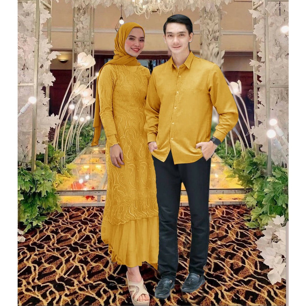 COUPLE GERALDINE / GAMIS BRUKAT DAN KEMEJA MOSCREPE / COUPLE PESTA / COUPLE KONDANGAN / GAMIS MUSLIM /GAMIS JUMBO / GAMIS TILE
