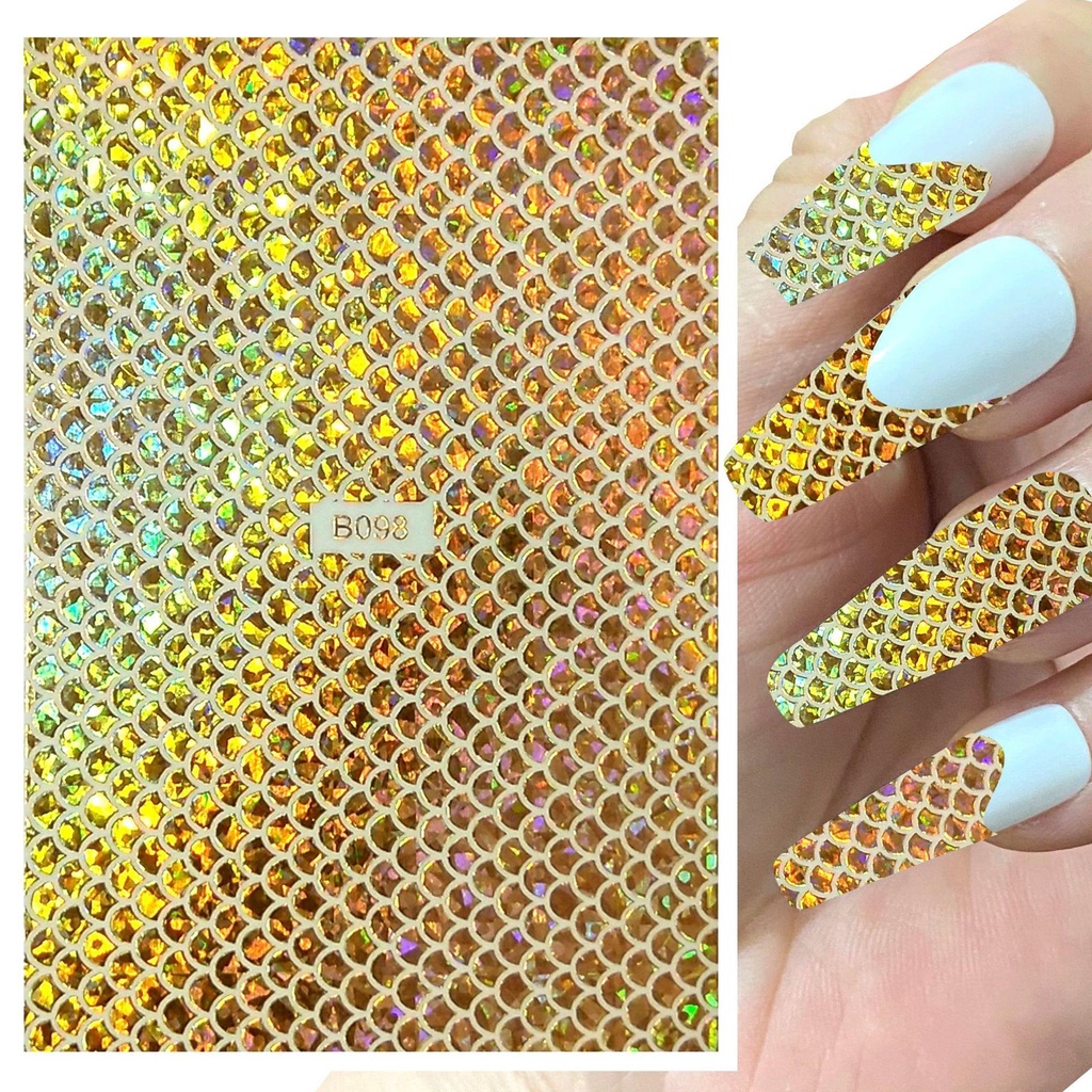 AUGUSTINA Agustin 3D Nail Art Sticker Set DIY Fashion Hologram Garis Desain Kerut Laser Dekorasi Kuku Perekat Diri Melubangi Patch Kuku