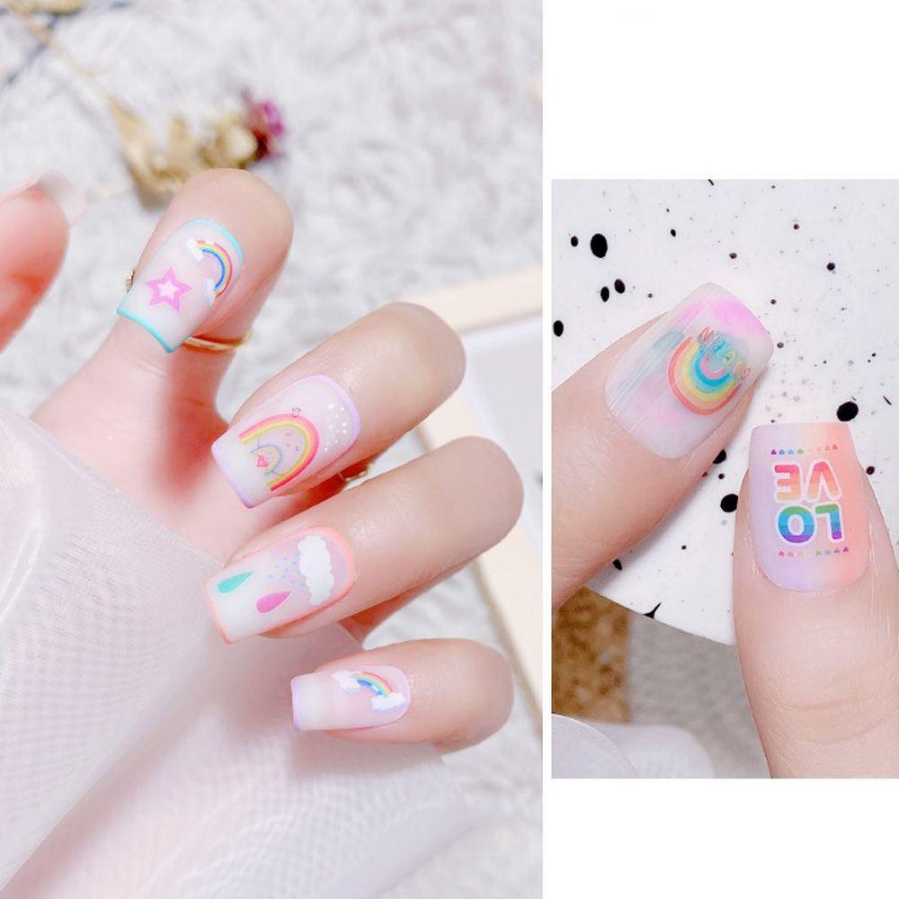 AUGUSTINA Agustina Stiker Kuku Huruf Gadis Bunga Pelangi Burung Kartun DIY Nail Decals