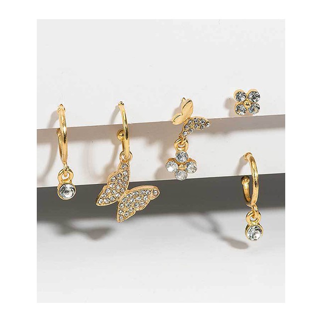 LRC Anting Tusuk Fashion Golden Butterfly Stud Earring Set D63522