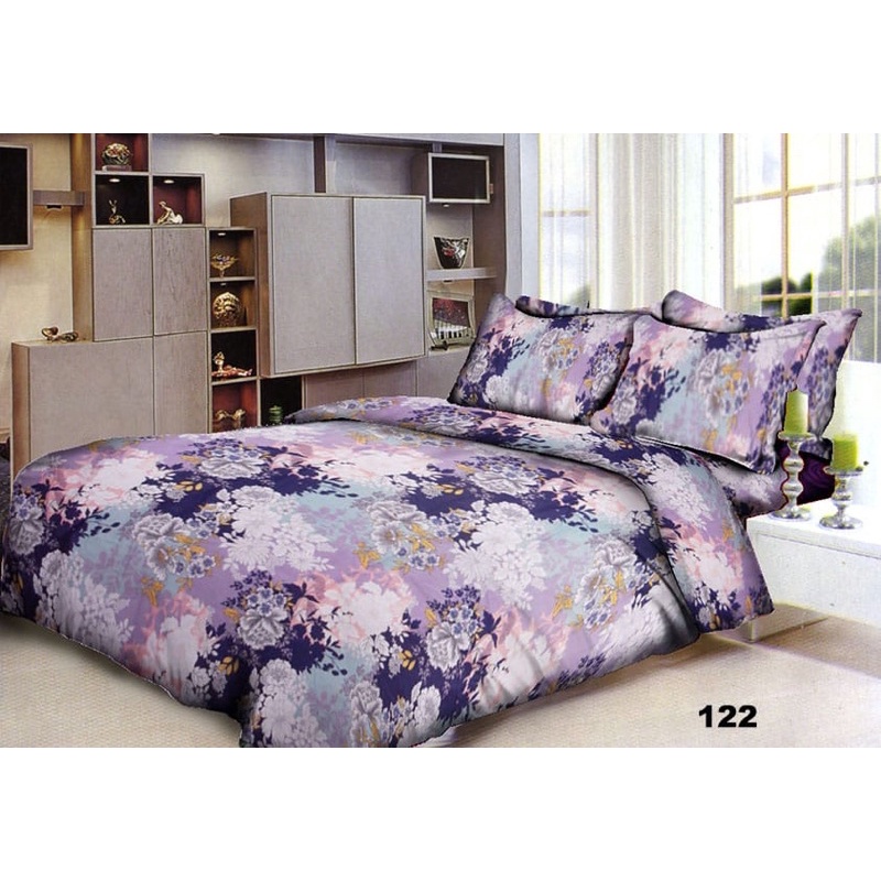 sprei bed sheet vita motif bunga ungu kain katun lokatex pekalongan