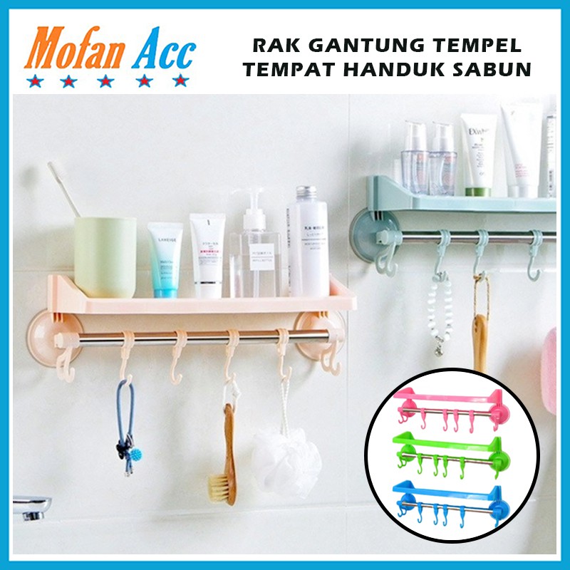 Rak Gantungan 2IN1 / Gantung Handuk dan Tempat Sabun Shampoo Tempel Dinding Kamar Mandi Dapur / Holder Tempat Shampo Spons Baju Botol Kecap Peralatan Bumbu / Silicone Suction Vakum Tanpa Paku Serbaguna