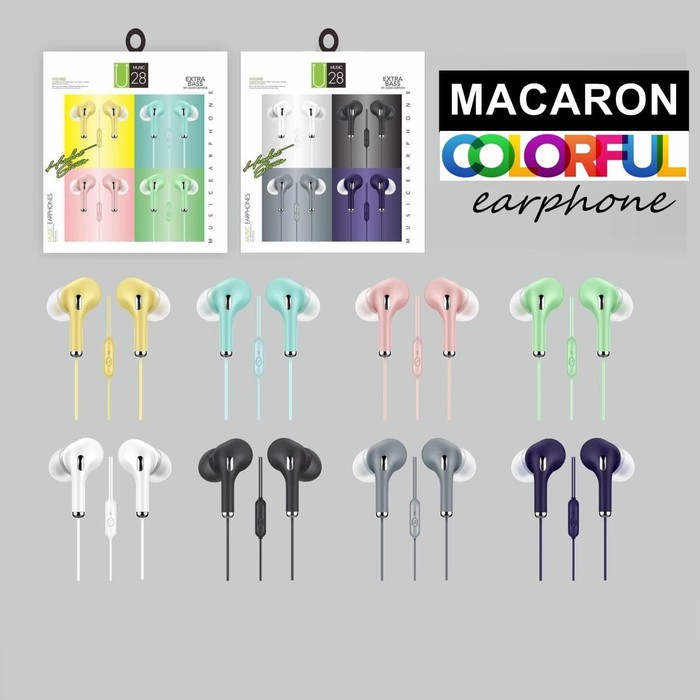 headset stereo u28 macaron / handsfree extra bass