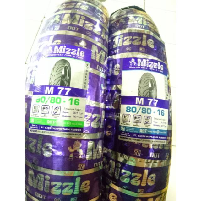 Paketan Ban Mizzle 80/80-16 dan 90/80-16 M 77 Tubeless