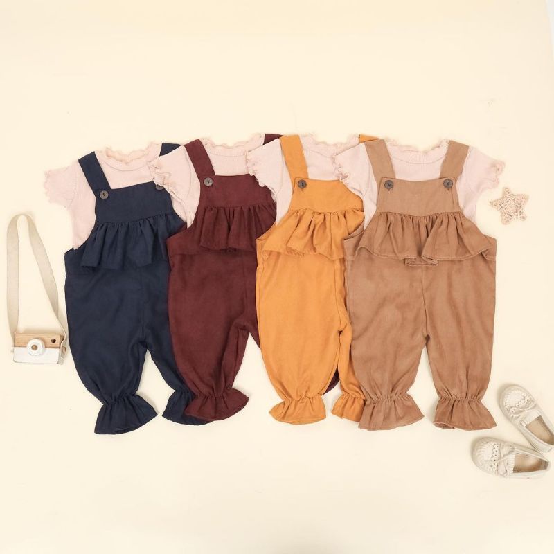 overall anak perempuan jumpsuit bayi cya ruffle set