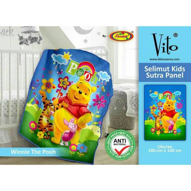 Selimut Winnie the Pooh Lucu Selimut Anak Karakter Winnie the Pooh Bahan Polyester Merk Vito Kids