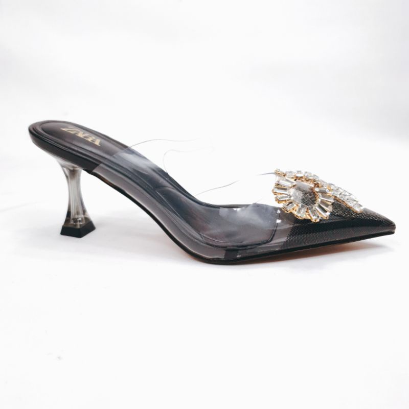 ZR Vinyl Transparent Heels with Diamond Ribbon 1003