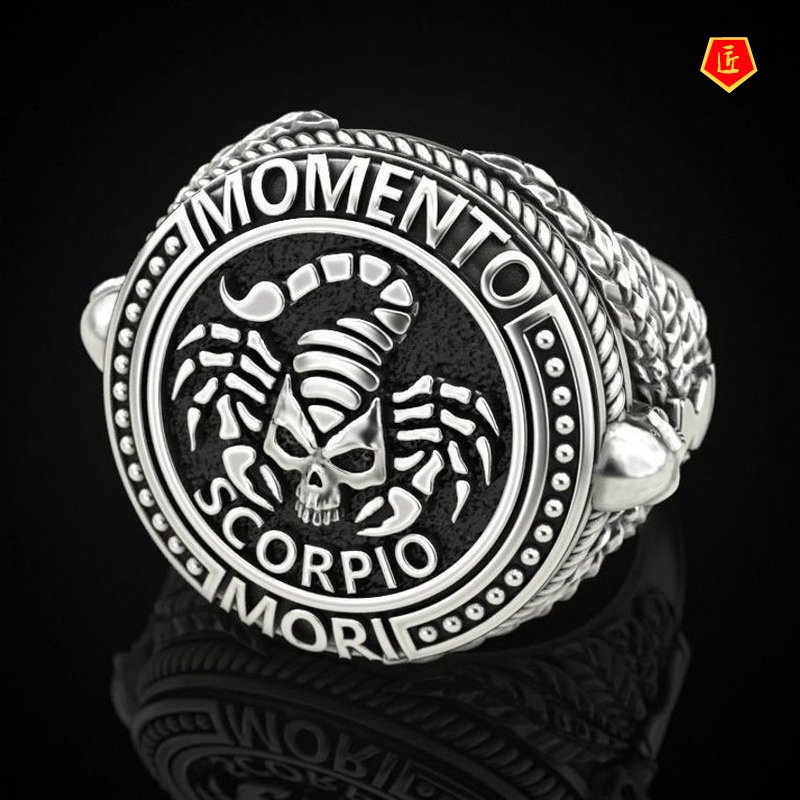 [Ready Stock]Punk Vintage 925 Silver Scorpio Skull Ring