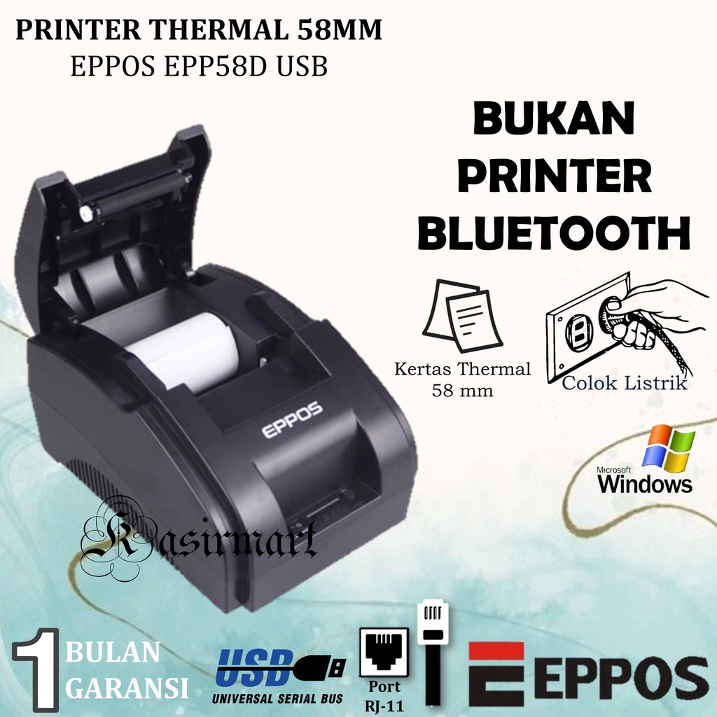 BUKAN PRINTER BLUETOOTH PRINTER THERMAL 58MM EPPOS EPP58D USB 58 MM PRINT STRUK THERMAL KASIR SUPPORT RJ 11