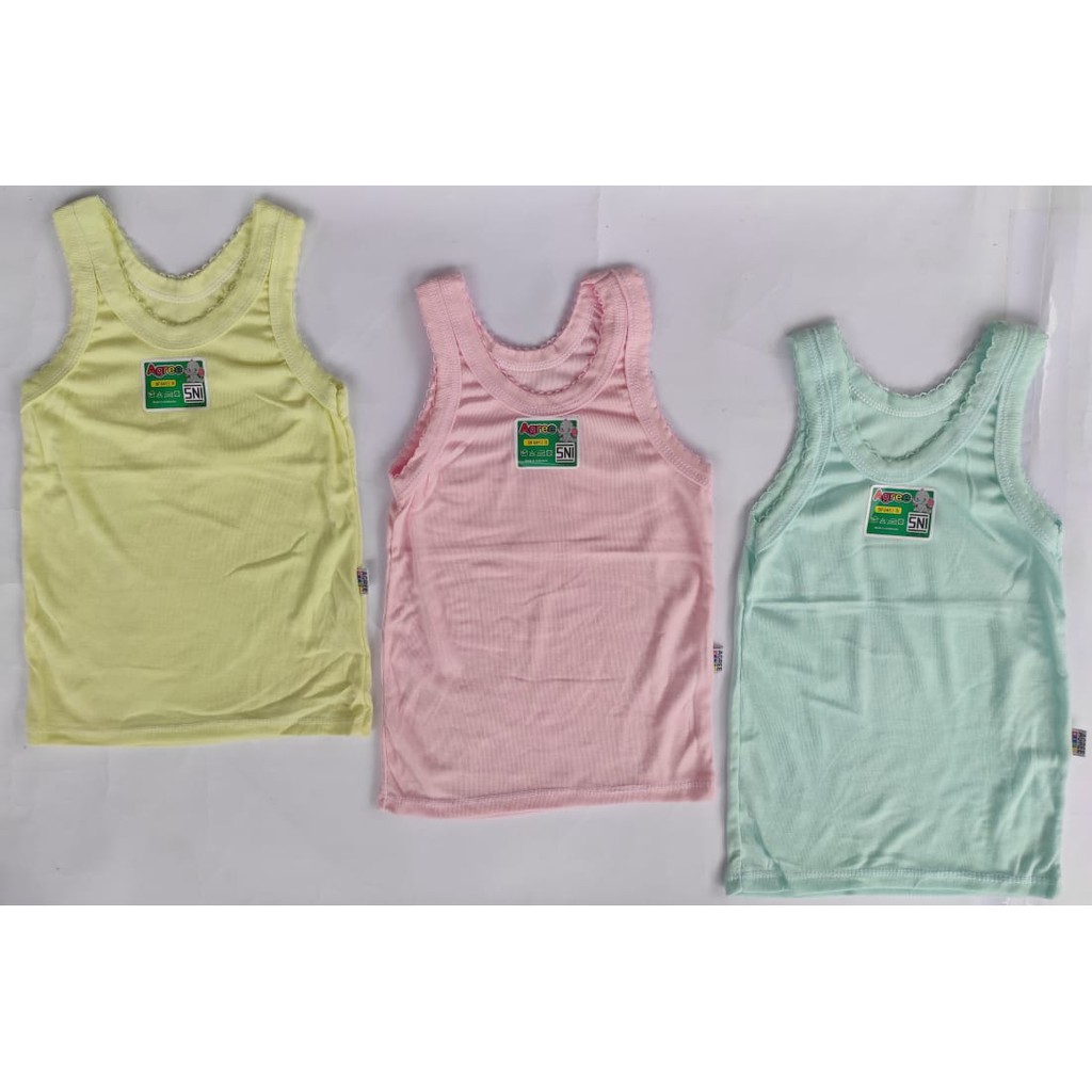 Agree Kids - 3 Pcs Singlet Anak Perempuan, Kaos Dalaman Anak Perempuan Renda ( 3 Warna ) ~ Sahabi