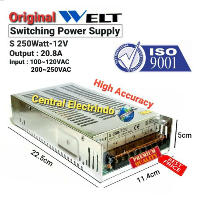 Power Supply 12V 20.8A 250Watt WELT High Quality.