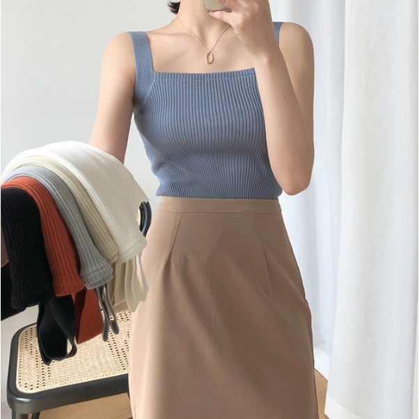 Korea Knit Tank Top Square Neck Import