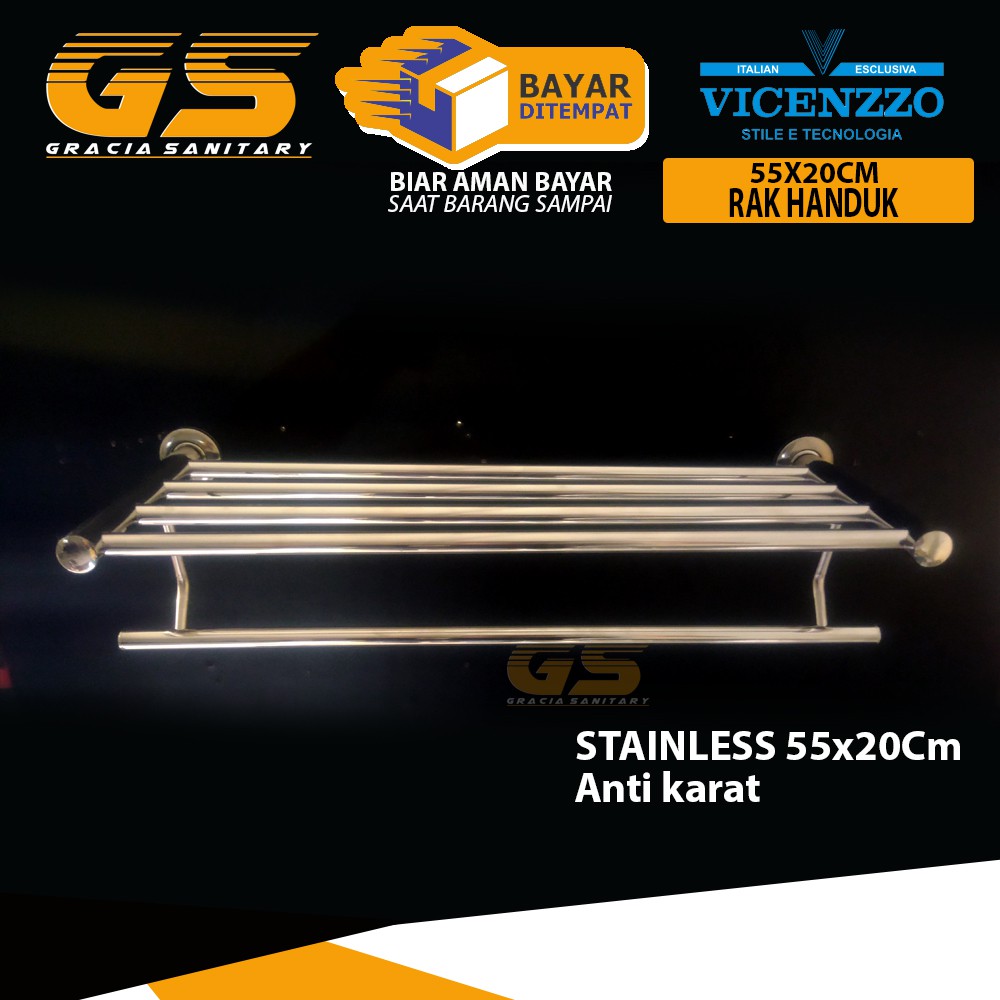 Rak Handuk 5 Susun Stainless 55x20Cm Gantungan Handuk Vicenzzo SM0437