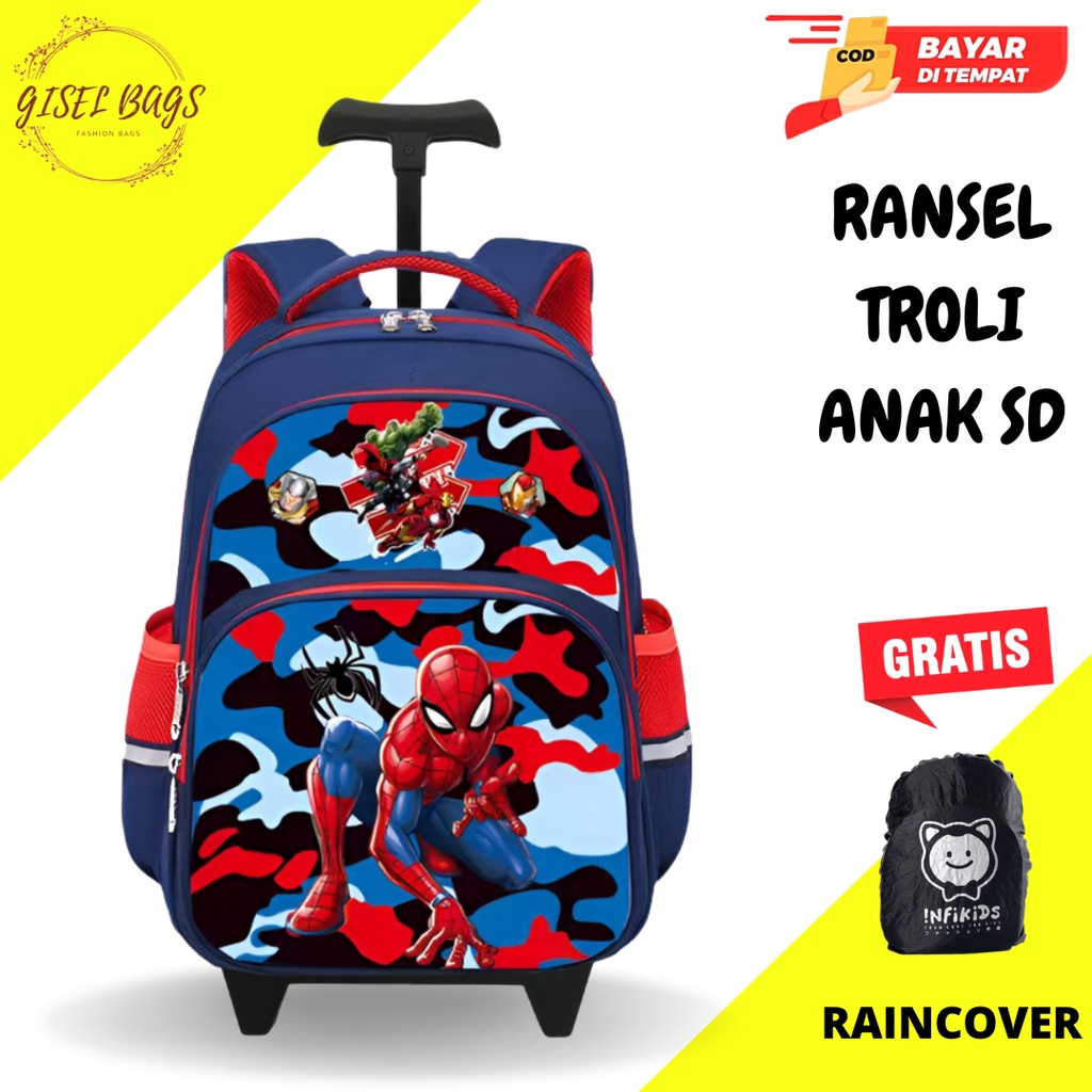 GB-Tas ransel troli anak laki laki SD tas ransel troli anak laki karakter superhero tas ransel troli anak import