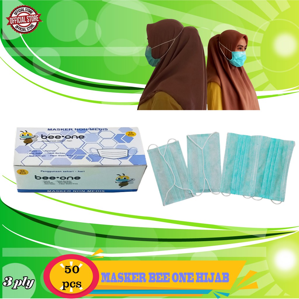 Masker Hijab 3ply Beeone Hijau | Shasyastore_