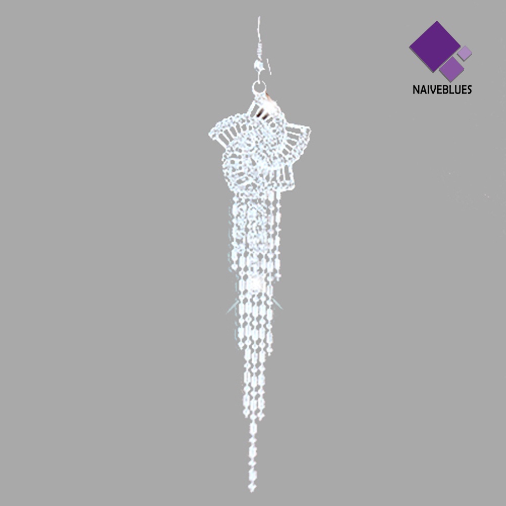 Anting Hook Panjang Bentuk Bunga Bahan Alloy Aksen Berlian Imitasi Untuk Wanita