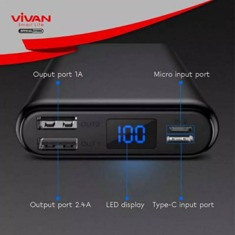 Power bank Vivan 15000mAh VPB-H15 Fast Charging LED Digital Display Dual Input Power