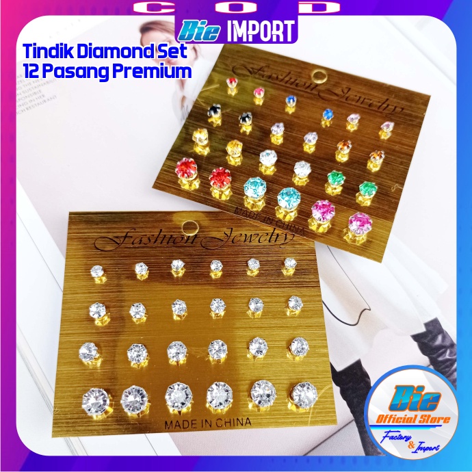 Tindik Diamond Set 12 Pasang Size Kecil-Besar Impor Best Seller