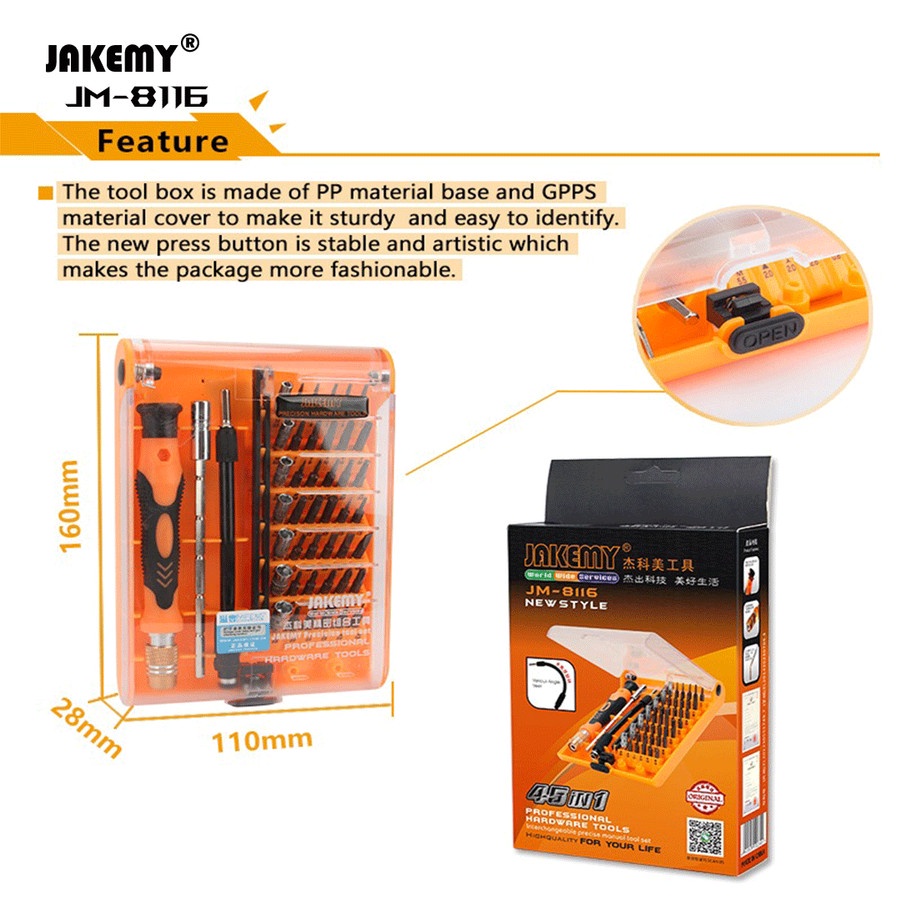 Jakemy JM-8116 Obeng Set 45 in 1 Untuk Service Laptop dan Komputer Original