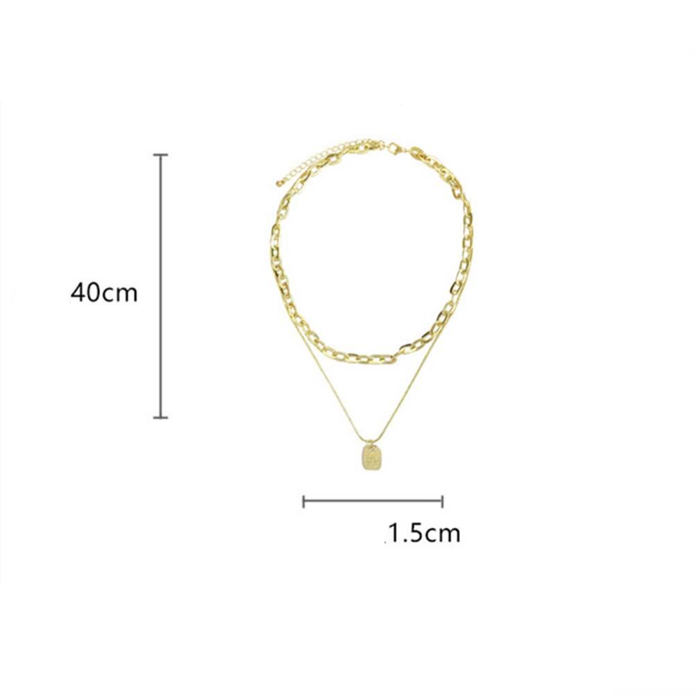 Needway  Korean Double Layer Necklace Girls Fashion Jewelry Clavicle Chain Women Metal Pendant Punk Hip-hop Personality Simple Alloy/Multicolor