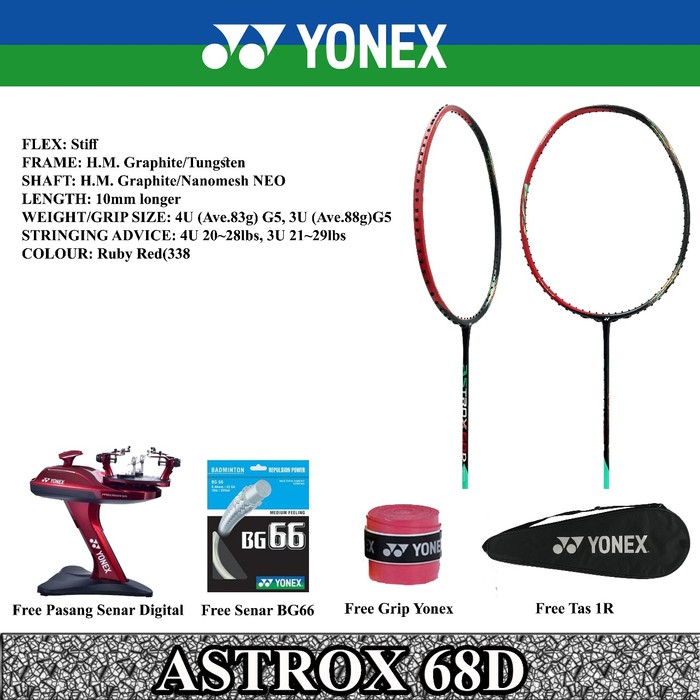 YONEX ASTROX 68S KEVIN 68D GIDEON RAKET BADMINTON ORIGINAL