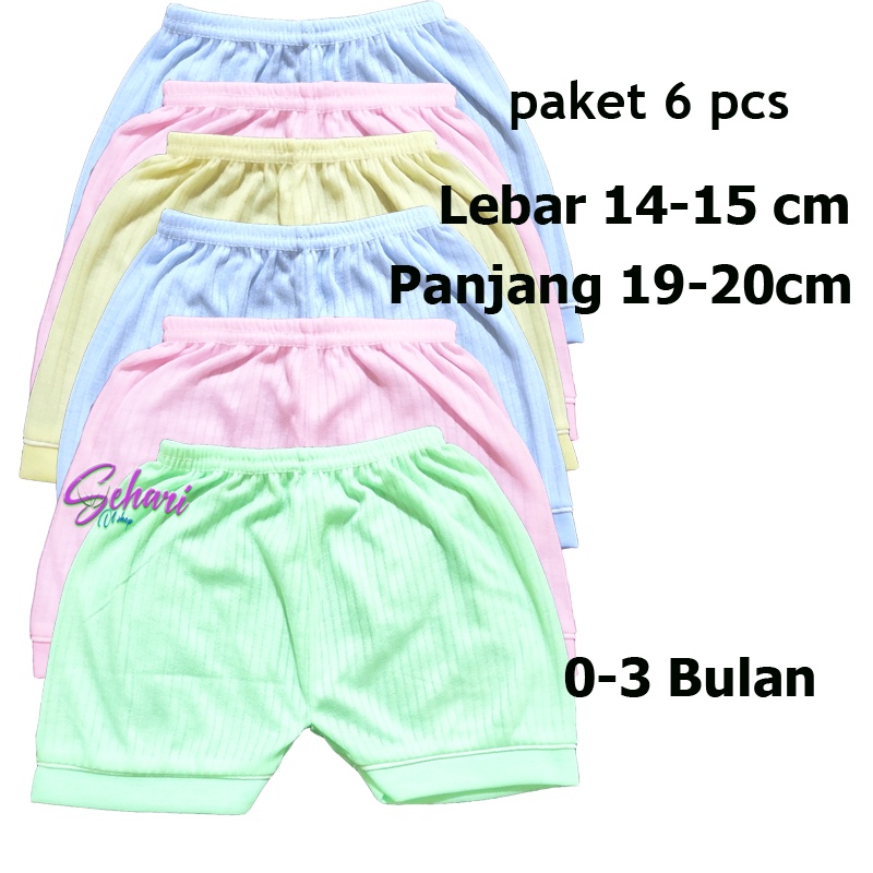 6 pcs celana pendek buat 0-3 bulan bahan kaos