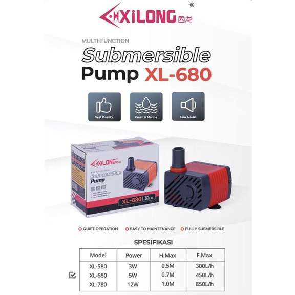 POMPA CELUP AQUARIUM MINI XILONG XL - 580  XL - 680 XL - 780 LOW WATT DAYA RENDAH