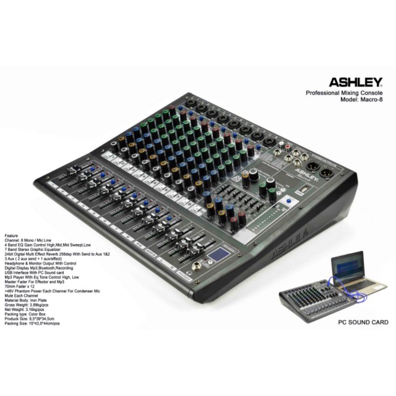 Mixer Audio 8 Channel + Bluetooth Ashley Macro 8 ORIGINAL
