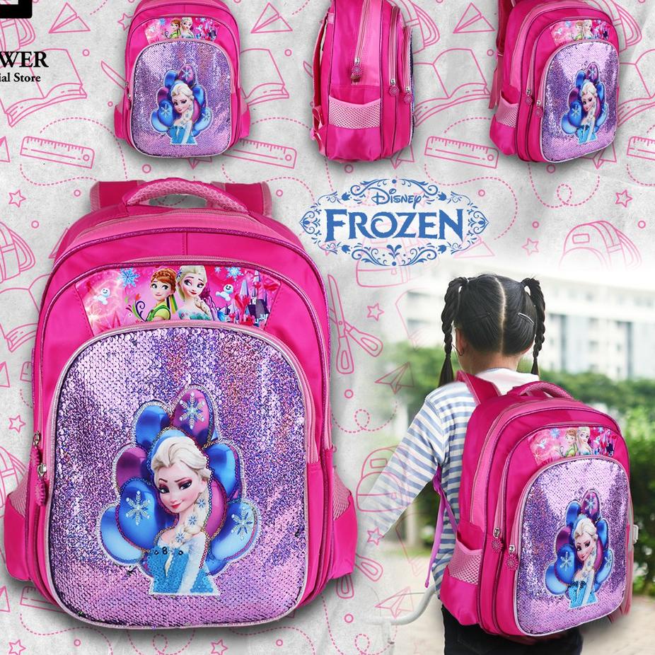 Terjangkau Tas Sekolah SD Ransel Anak Perempuan Karakter Frozen Ransel Sekolah Cewek Mata Lampu Sequ