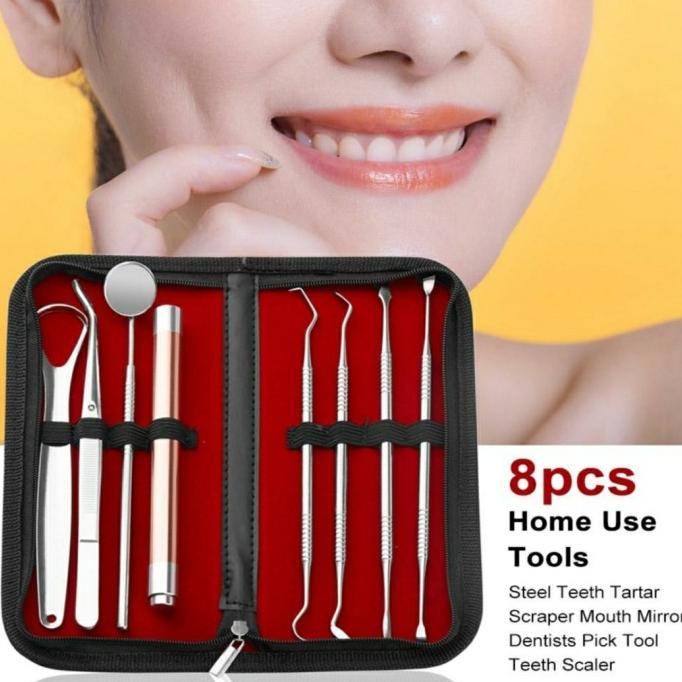 Dental kit Stainless steel isi 8 Alat pembersih Karang Gigi Manual