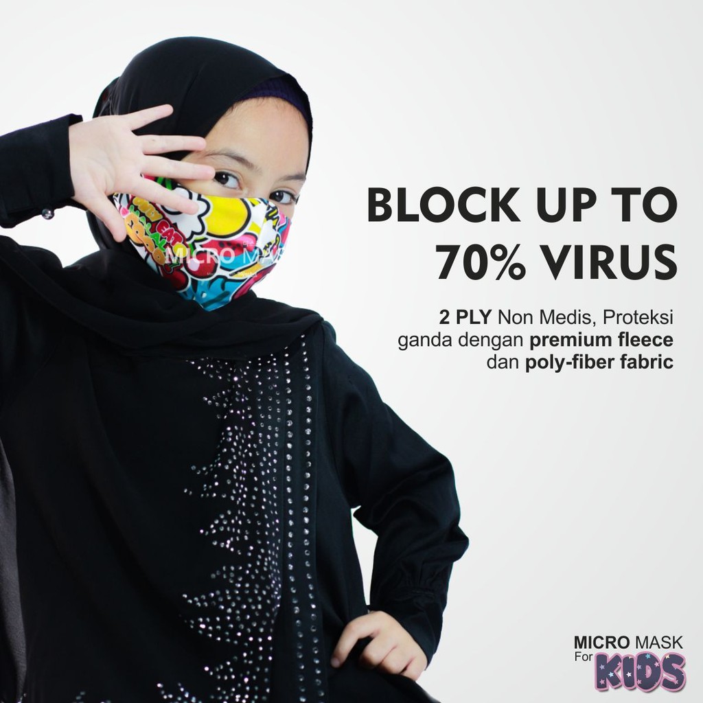 Masker Hijab Anak LUCU [ UNIXES ] BLOCK UP TO 70% VIRUS 2 PLY Proteksi Premium fleece &amp; poly-fiber